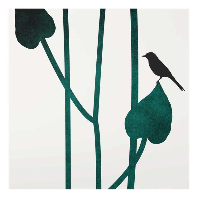 Quadri verdi Mondo vegetale grafico - Uccello su foglia