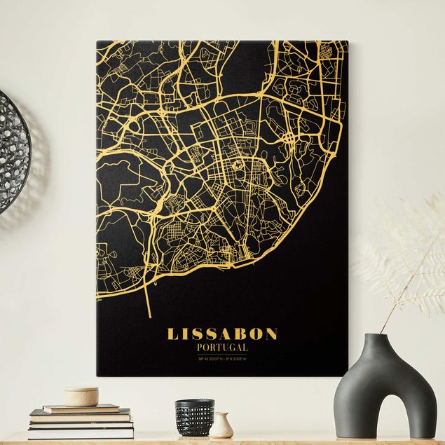 Quadri neri Mappa di Lisbona - Nero classico