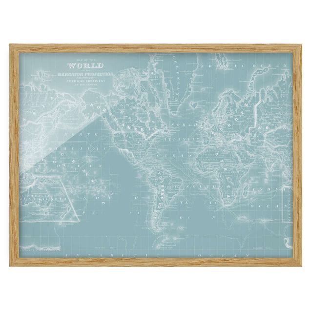 Quadri blu Mappa del mondo in blu ghiaccio