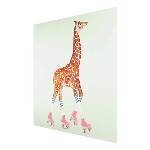 Quadro moderno Giraffa con pattini a rotelle