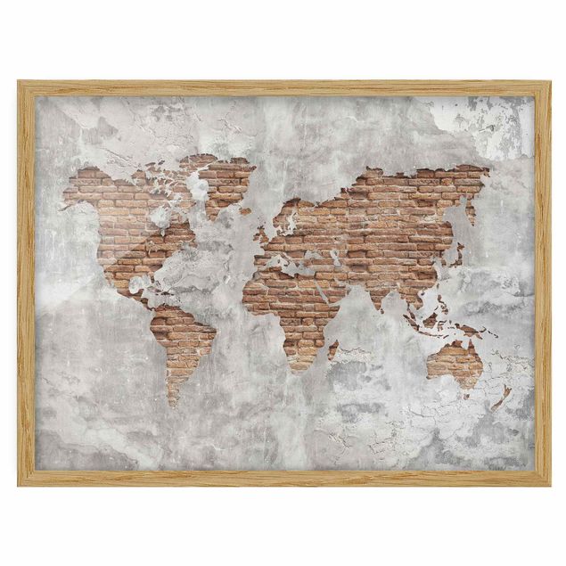 Quadri Mappa del mondo in mattoni e cemento shabby