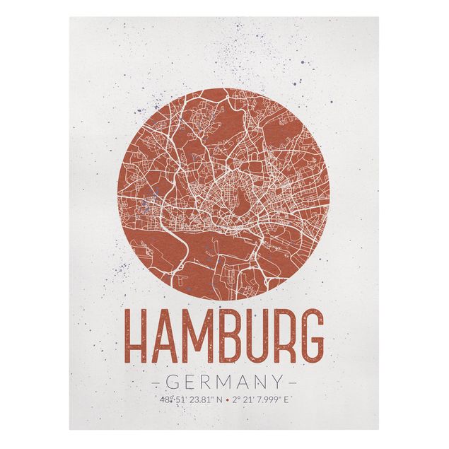Quadri moderni rossi Mappa di Amburgo - Retrò