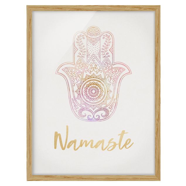 Stampe Mano Hamsa - Illustrazione Namaste Oro Rosa Chiaro