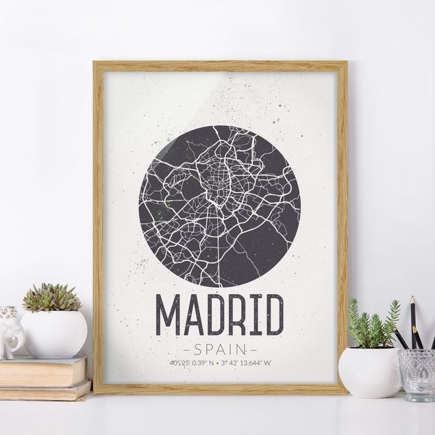 Quadri con cornice con mappamondo Mappa di Madrid - Retrò