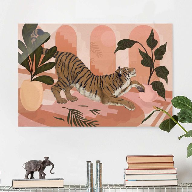 Glas Magnettafel Illustrazione - Tigre in pittura rosa pastello