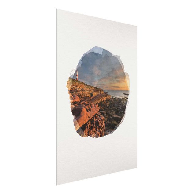 Quadri in vetro con tramonto Acquerelli - Il mare di Tarbat Ness e il faro al tramonto