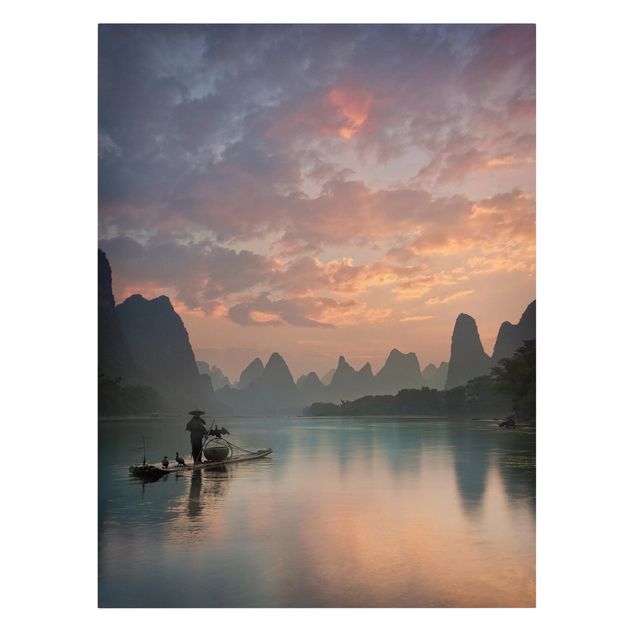 Quadri su tela con tramonto Alba sul fiume cinese