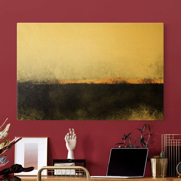 Riproduzioni su tela quadri famosi Orizzonte astratto dorato in bianco e nero