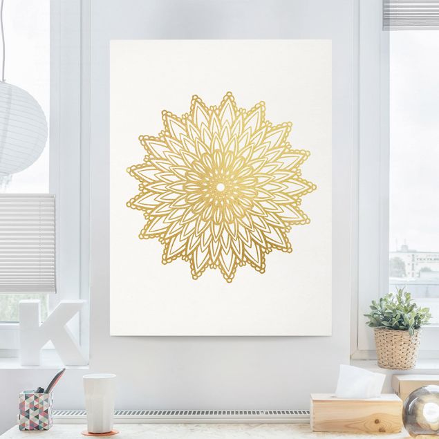 Quadri su tela con disegni Mandala Sole Illustrazione Oro Bianco