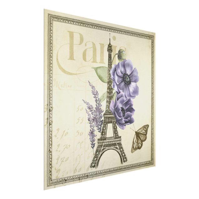 Quadri in vetro con fiori Parigi Collage Torre Eiffel