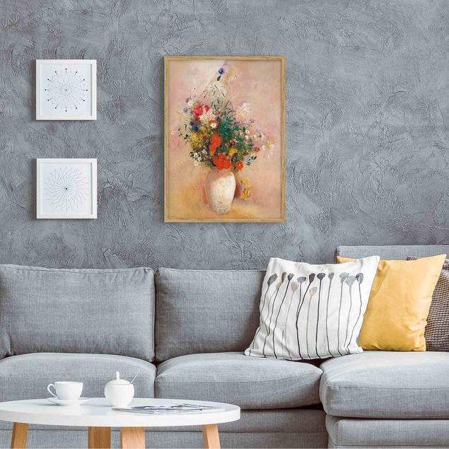 Quadri con cornice con fiori Odilon Redon - Vaso con fiori (sfondo rosato)