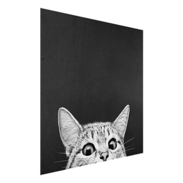 Quadri in vetro in bianco e nero Illustrazione - Gatto Disegno in bianco e nero