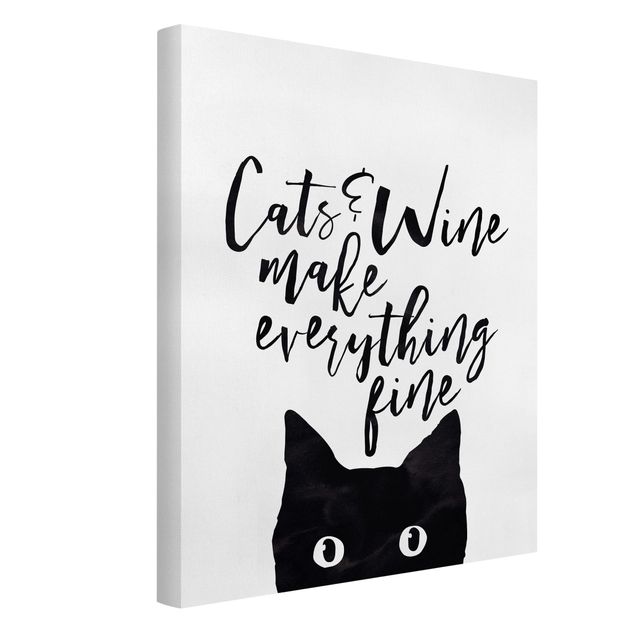 Quadri moderni bianco e nero Gatti e vino fanno bene a tutto