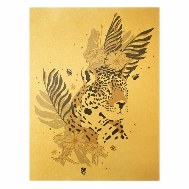 Quadro su tela oro - Animali del safari - Ritratto di leopardo