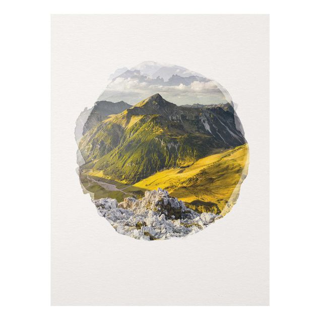 Quadri in vetro con paesaggio Acquerelli - Montagne e vallate delle Alpi della Lechtal in Tirol