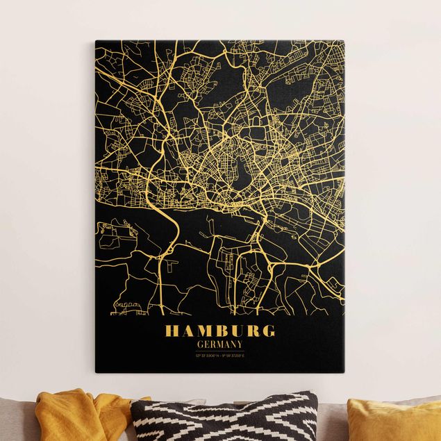 Quadri su tela Amburgo Mappa di Amburgo - Nero classico