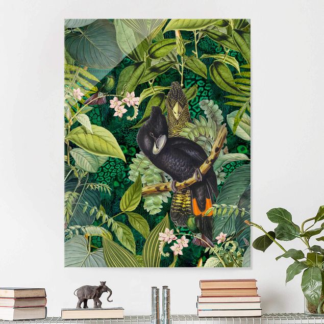 Quadri con animali della giungla Collage colorato - Cacatua nella giungla