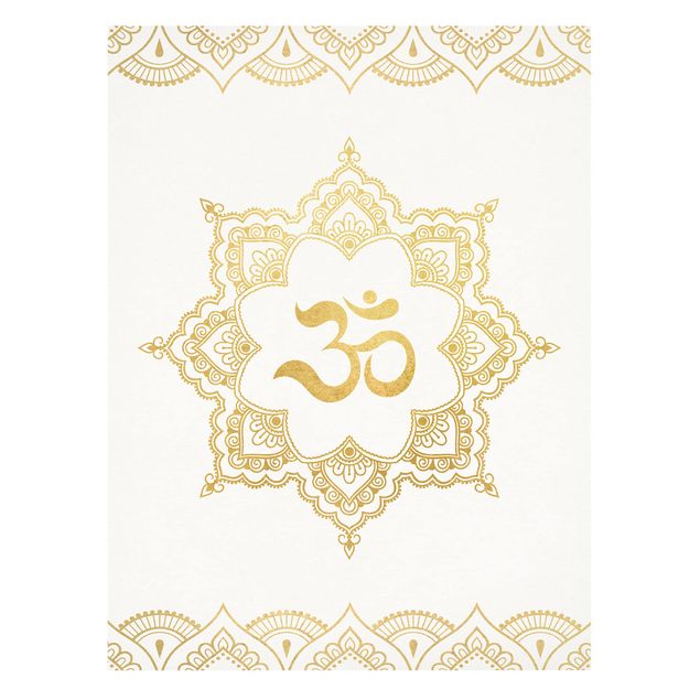 Stampe su tela Mandala OM Illustrazione Ornamentale Oro Bianco