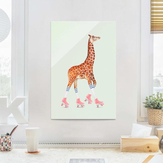 Stampe Giraffa con pattini a rotelle