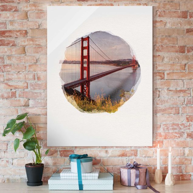 Quadro in vetro - Acquerelli - Golden Gate Bridge di San Francisco - Verticale 4:3