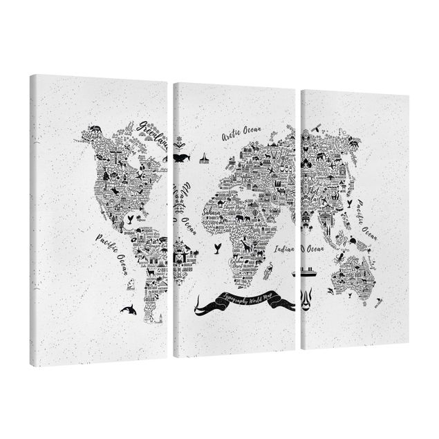 Quadro mappamondo Mappa del mondo - tipografica bianca