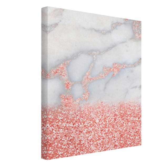 Quadri moderni grigi Effetto marmo con coriandoli rosa chiaro