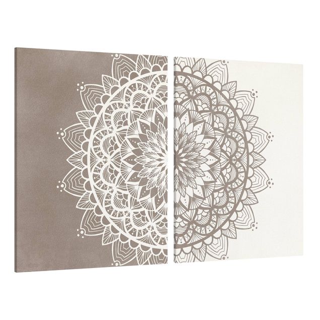 Quadri stampe Mandala Illustrazione Shabby Set Beige Bianco