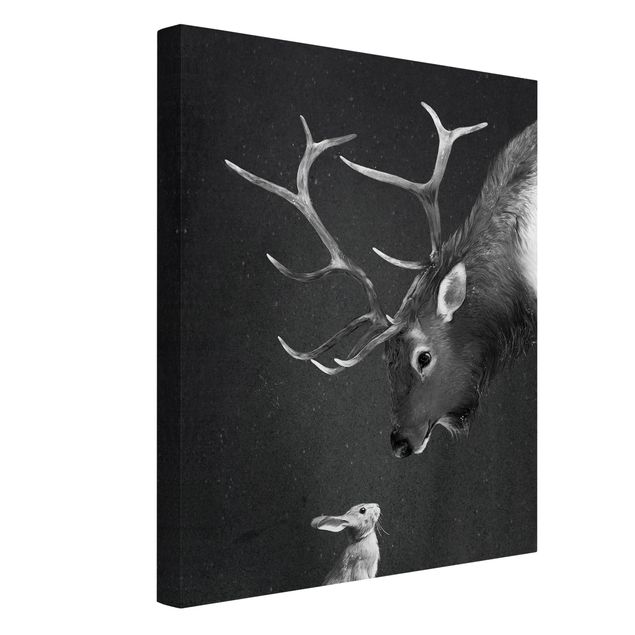 Quadro moderno Illustrazione - Cervo e Coniglio Disegno in bianco e nero