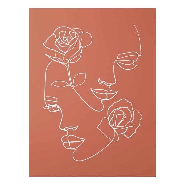 Quadri in vetro con fiori Line Art - Volti femminili Rose Rame
