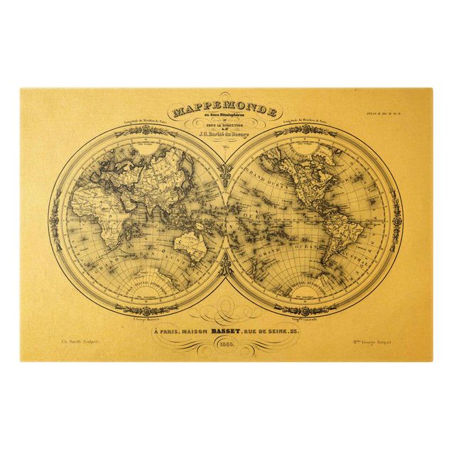 Stampa su tela Mappa francese degli emisferi del 1848