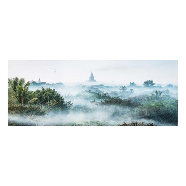 Quadri in vetro con architettura e skylines Nebbia mattutina sulla giungla di Bagan