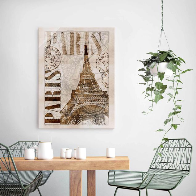 Quadri in vetro con architettura e skylines Collage Shabby Chic - Parigi