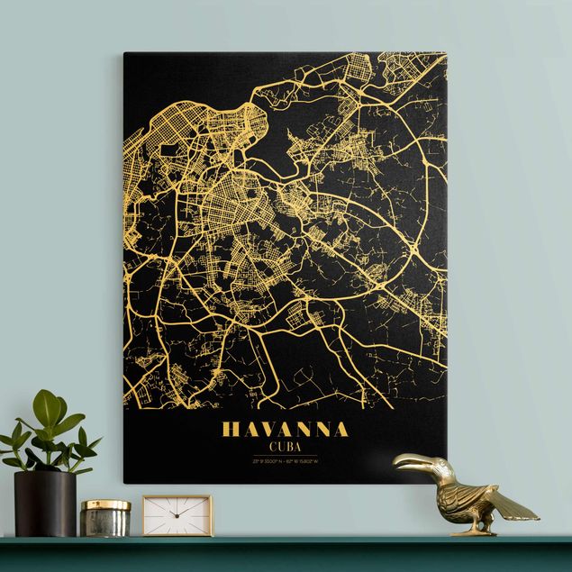 Quadri neri Mappa della città di L'Avana - Nero classico