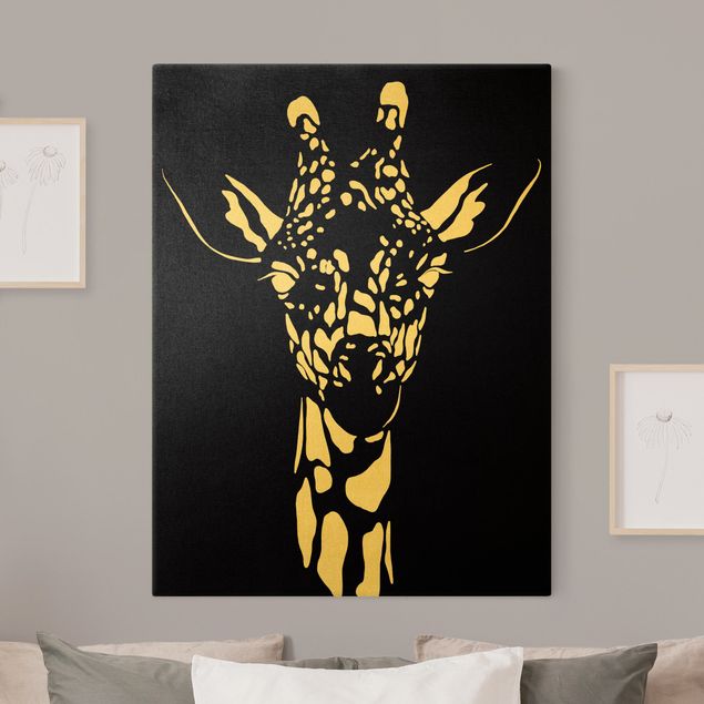 Quadri con animali Animali del Safari - Ritratto di giraffa nero