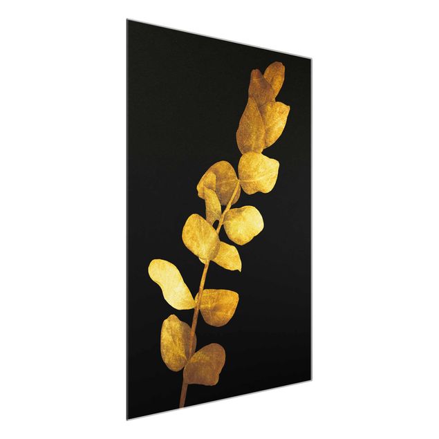 Quadri con fiori Oro - Eucalipto su nero