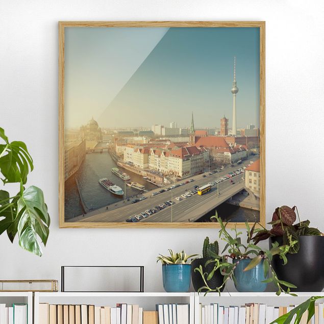 Quadri con cornice con architettura e skylines Berlino al mattino