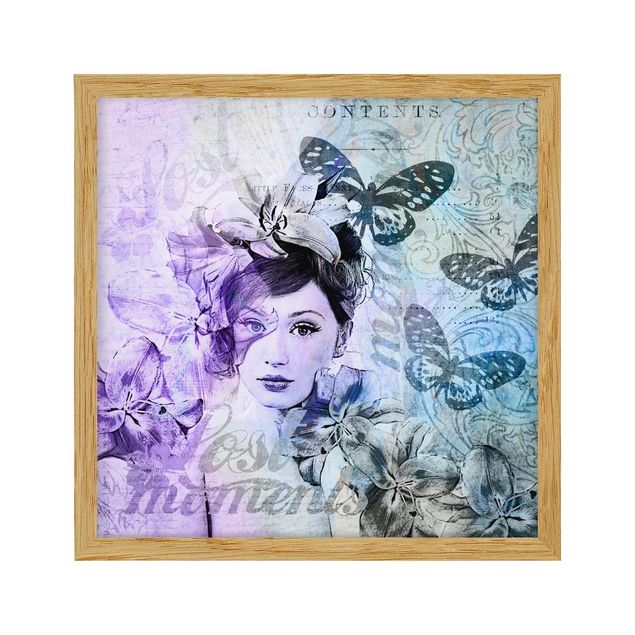 Quadri shabby Collage Shabby Chic - Ritratto con farfalle