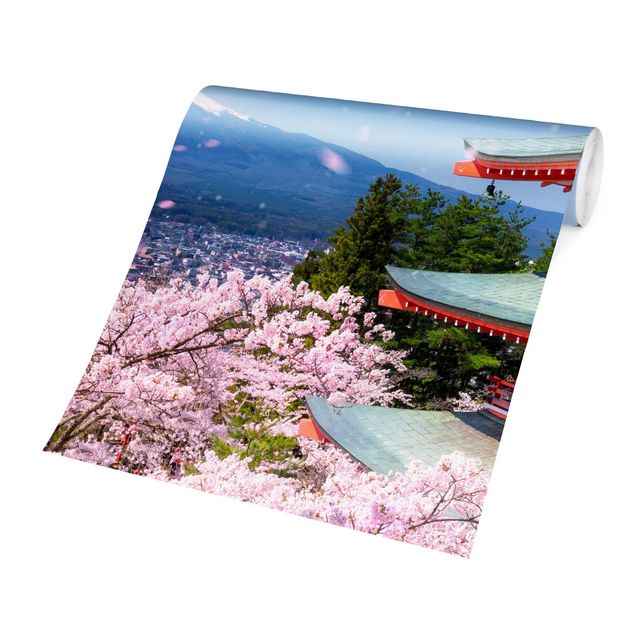 Carta da parati floreale Pagoda Chureito e Monte Fuji
