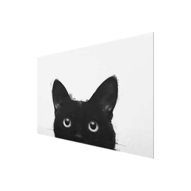 Quadro nero Illustrazione - Gatto nero su pittura bianca