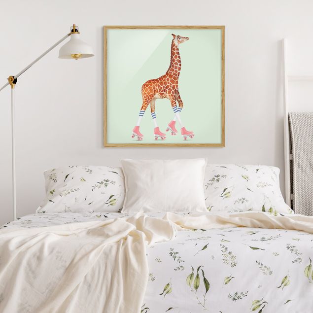 Quadro giraffe Giraffa con pattini a rotelle