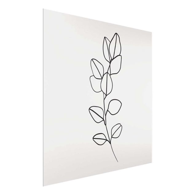 Quadri in vetro con fiori Line Art - Ramo di foglie in bianco e nero
