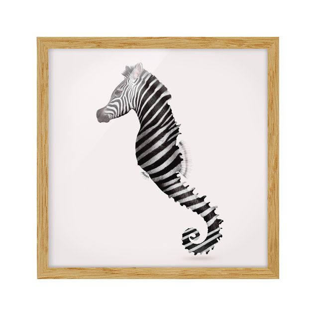 Quadri con cornice in bianco e nero cavalluccio marino con strisce zebrate