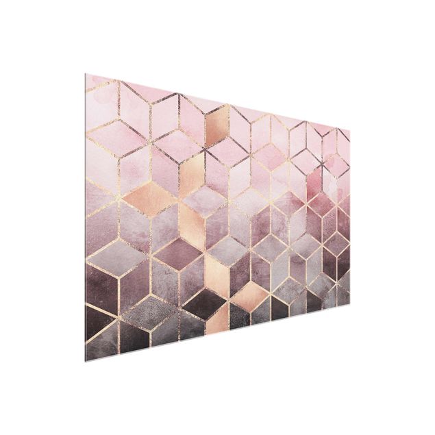 Quadri in vetro astratti Geometria dorata rosa-grigio