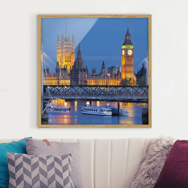 Quadri con cornice con architettura e skylines Big Ben e Westminster Palace a Londra di notte