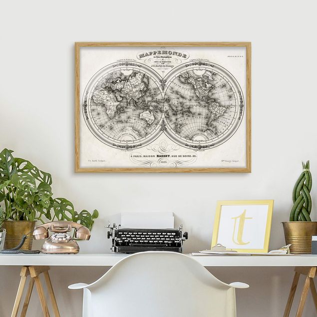 Quadri con cornice con mappamondo Mappa del mondo - Mappa francese della regione di Cap del 1848