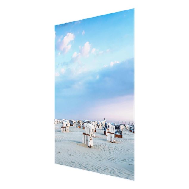 Quadri in vetro architettura e skylines Sedie da spiaggia sulla spiaggia del Mare del Nord
