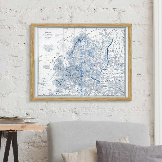 Quadri con cornice con mappamondo Mappa in toni blu - Europa