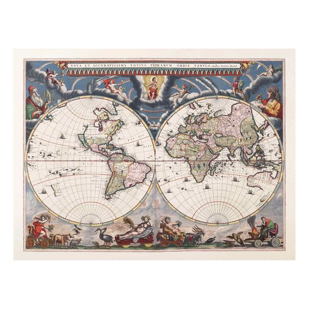Magnettafel Glas Mappa storica del mondo Nova Et Accuratissima del 1664
