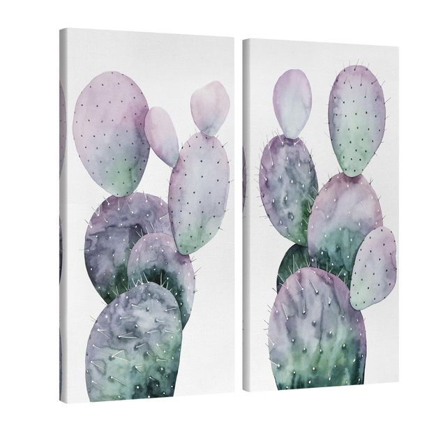 Quadro floreale Cactus in viola Set I
