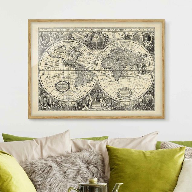 Quadri con cornice con mappamondo Mappa del mondo vintage Illustrazione antica